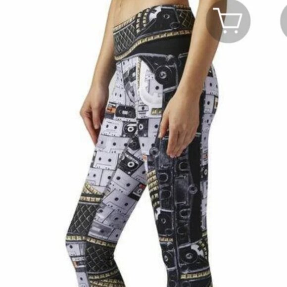 Reebok Speedwick Size S Cassette Tape Pattern Leggings, Gently Used Condition - Picture 15 of 15
